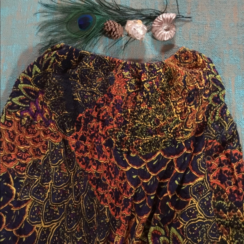 Multicolored peacock feather harem pants/ jumper